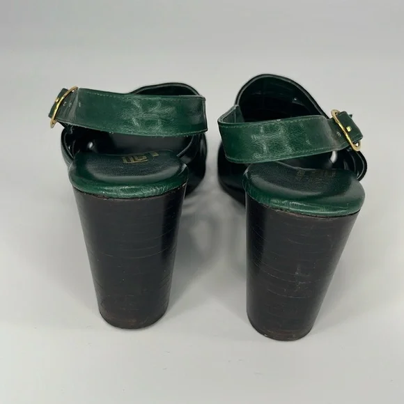 Vintage 70s Rodan Stacked Wedge Sandals in Green Leather Size 5 1/2 - Picture 6 of 13